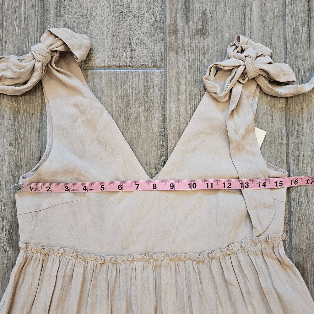 Love Bonito Dress Womens XS US 2 Tiered Maxi Bow Ribbon V Neck Nude Cream NEW - Picture 3 of 10